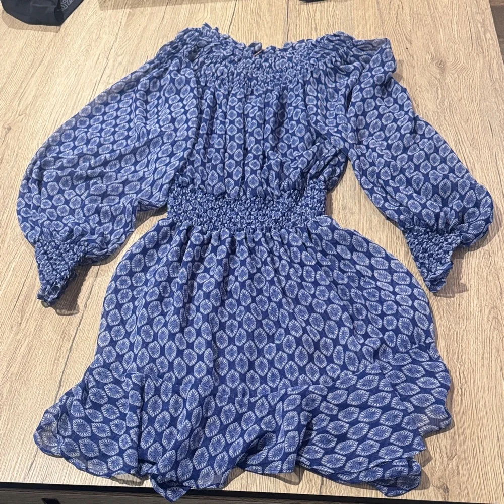 Misa Los Angeles Blue Patterned Long Sleeve Dress - Picture 3 of 3